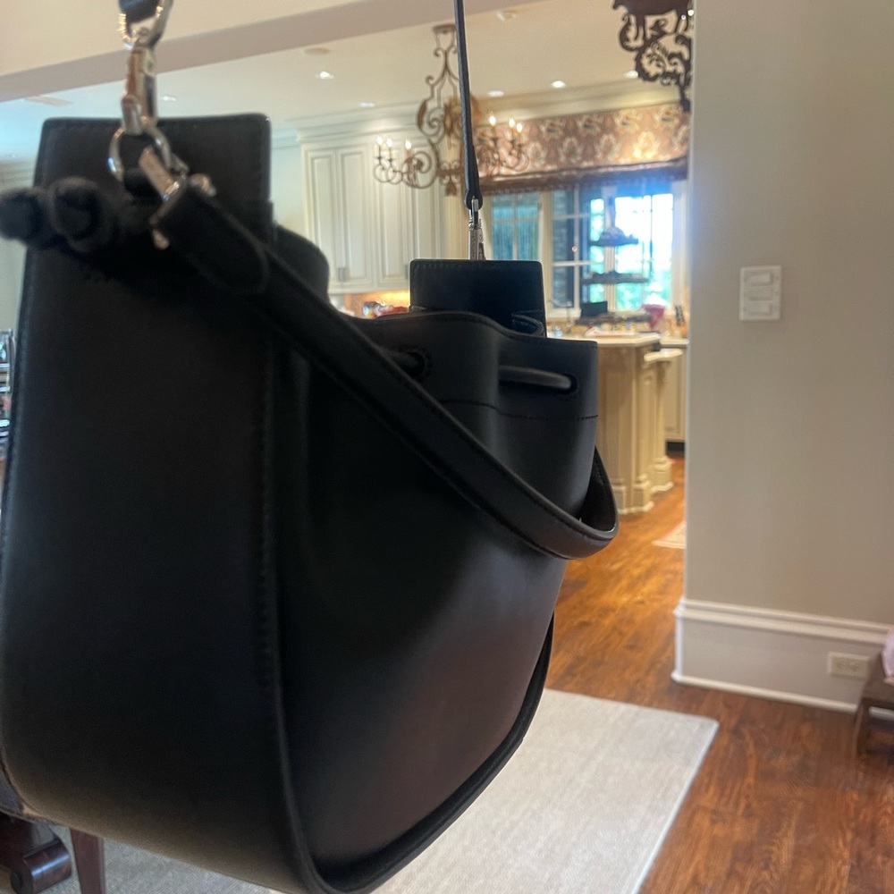 Black Leather Drawstring Oryany Drawstring Bucket… - image 5